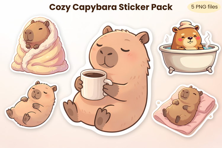 Cute capybara stickers printable | Cozy animal sticker PNG