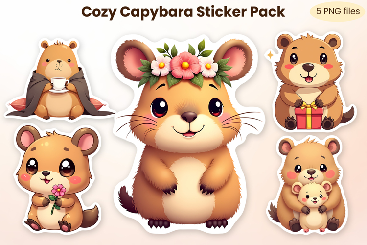 Cute capybara stickers printable | Cozy animal sticker PNG