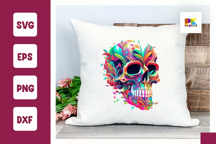 Kawai vivid color skull SVG, colorful skull clipart