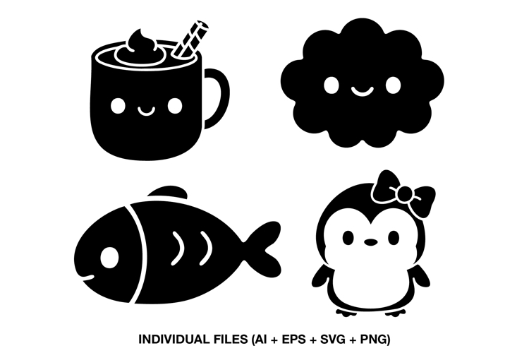 Kawaii Animal SVG, Cute Silhouette Clipart for Cricut