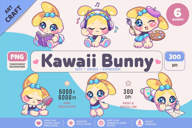 Kawaii Bunny Character 02. Cute Rabbit Sticker example image 1