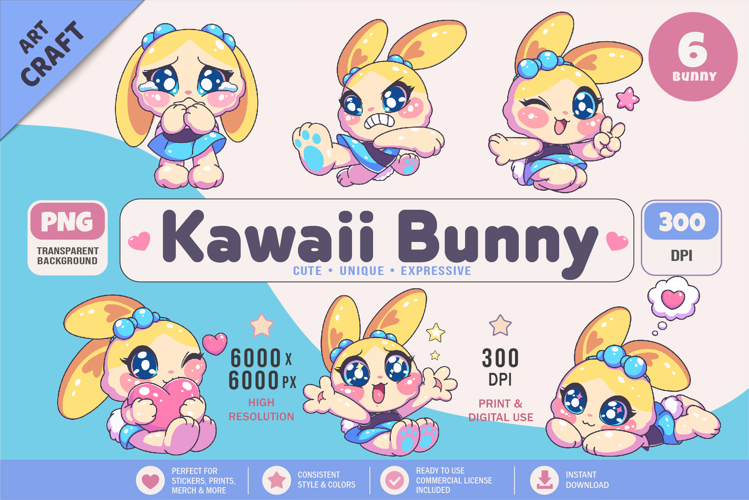 Kawaii Bunny Character 01. Cute Rabbit Sticker.