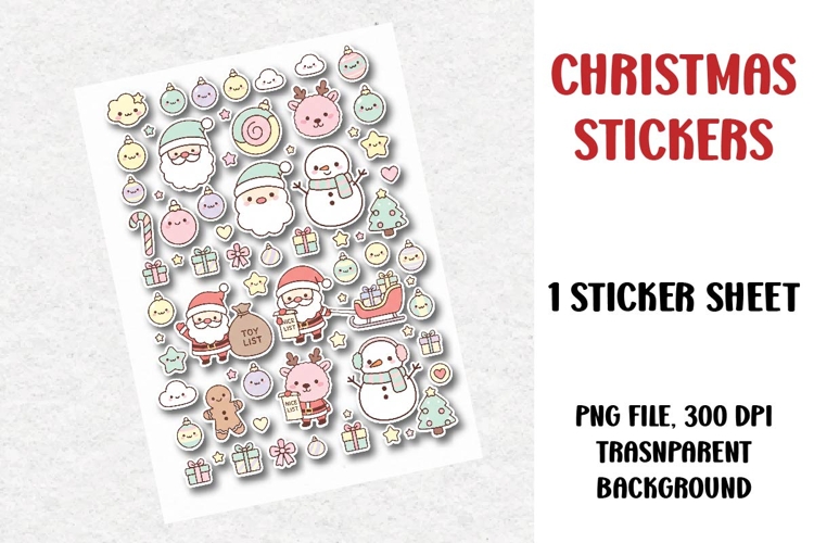 Christmas Stickers Sheet, Printable Stickers