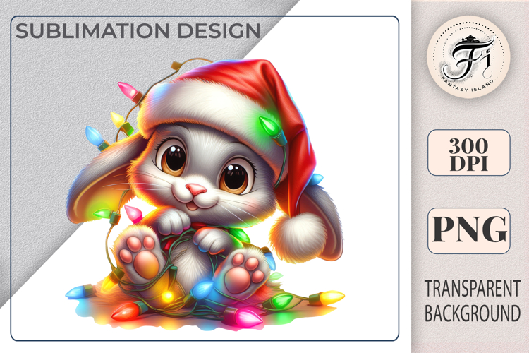 Cute Christmas Bunny Clipart | Cute Santa Rabbit Lights PNG