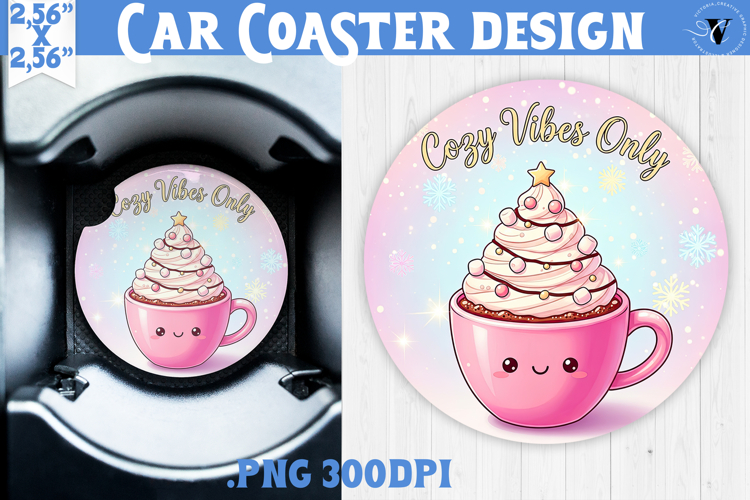Cute Christmas car coaster | Kawaii Pink Xmas