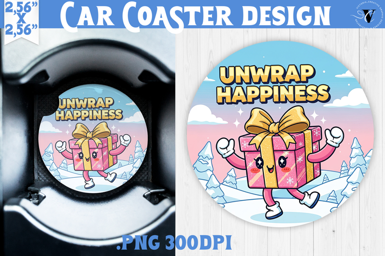 Cute Christmas car coaster | Kawaii Pink Xmas