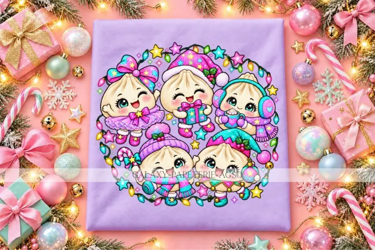 Kawaii Christmas Dumplings PNG with Colorful Lights