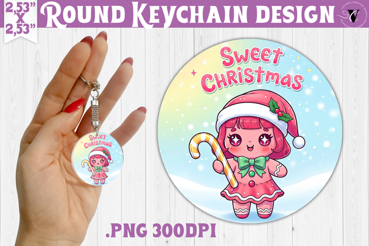 Cute Christmas Round keychain | Kawaii Pink Xmas