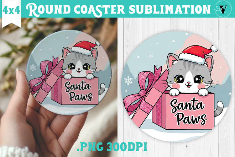 Cute Christmas Round Coaster | Kawaii Pink Xmas