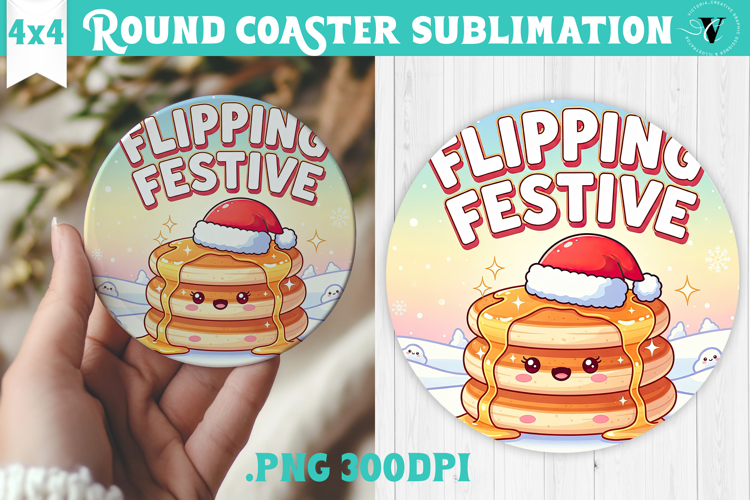 Cute Christmas Round Coaster | Kawaii Pink Xmas