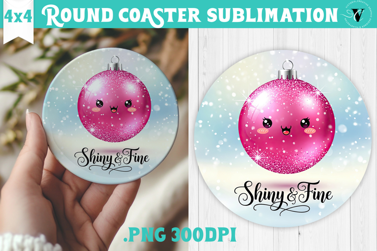 Cute Christmas Round Coaster | Kawaii Pink Xmas