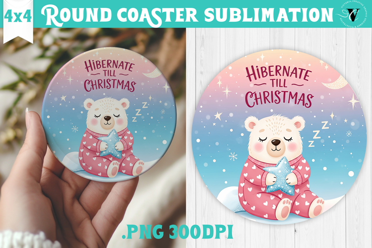 Cute Christmas Round Coaster | Kawaii Pink Xmas
