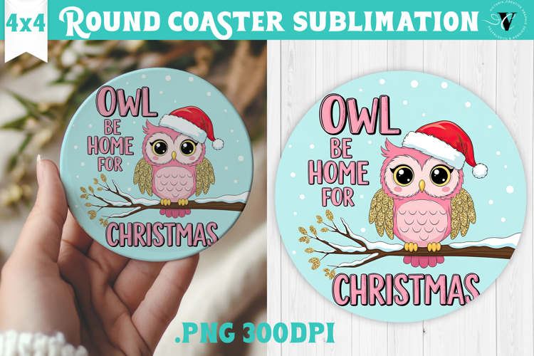 Cute Christmas Round Coaster | Kawaii Pink Xmas