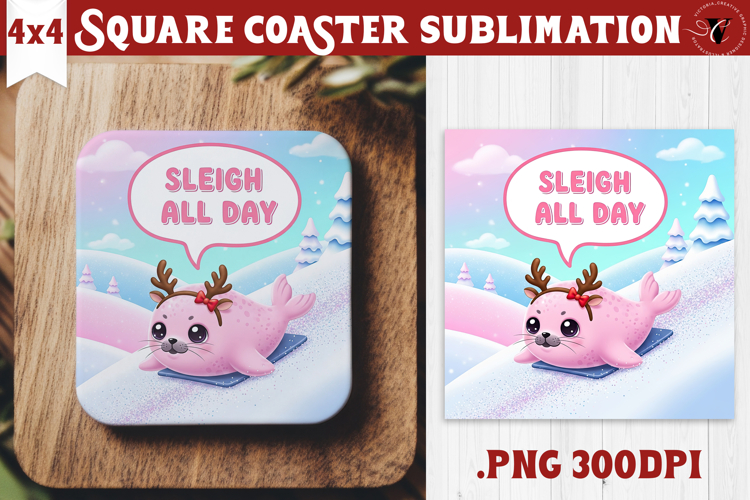 Cute Christmas Square Coasters | Kawaii Pink Xmas