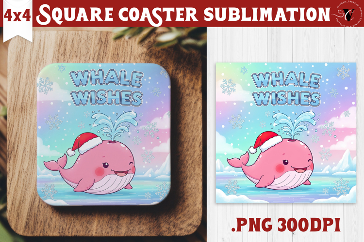 Cute Christmas Square Coasters | Kawaii Pink Xmas