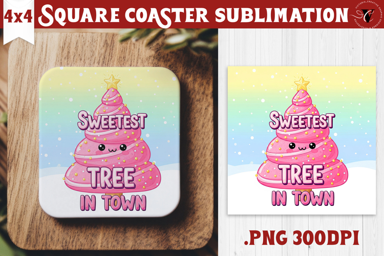 Cute Christmas Square Coasters | Kawaii Pink Xmas