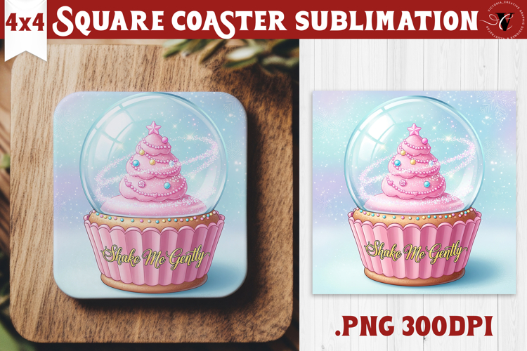 Cute Christmas Square Coasters | Kawaii Pink Xmas