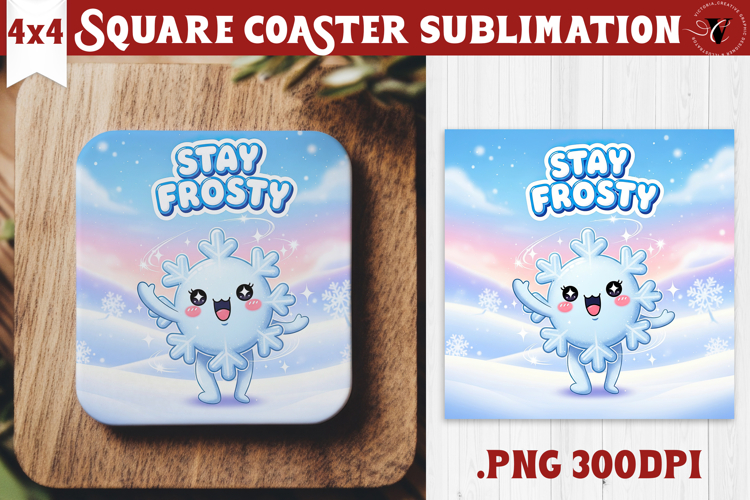 Cute Christmas Square Coasters | Kawaii Pink Xmas