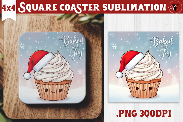 Cute Christmas Square Coasters | Kawaii Pink Xmas