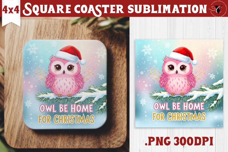Cute Christmas Square Coasters | Kawaii Pink Xmas