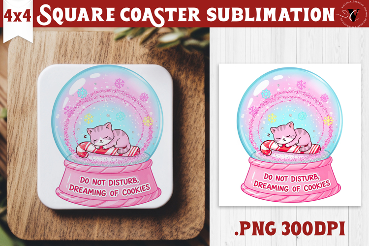 Cute Christmas Square Coasters | Kawaii Pink Xmas