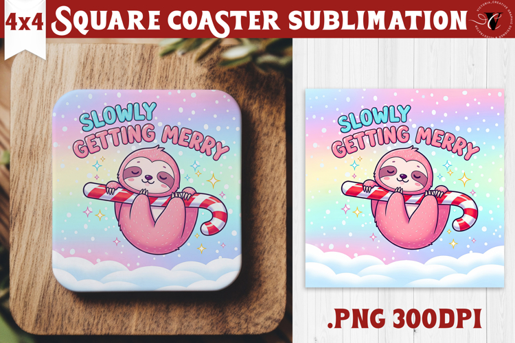 Cute Christmas Square Coasters | Kawaii Pink Xmas