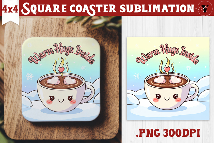 Cute Christmas Square Coasters | Kawaii Pink Xmas