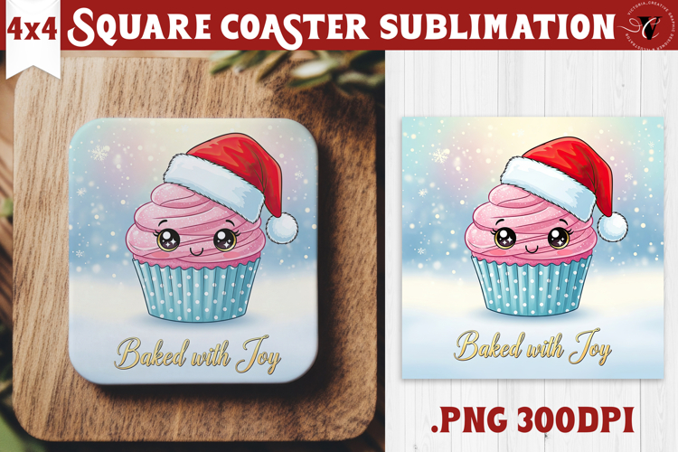 Cute Christmas Square Coasters | Kawaii Pink Xmas