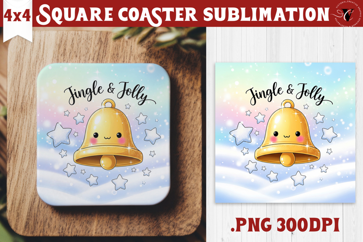 Cute Christmas Square Coasters | Kawaii Pink Xmas