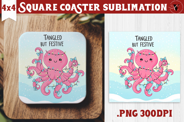 Cute Christmas Square Coasters | Kawaii Pink Xmas