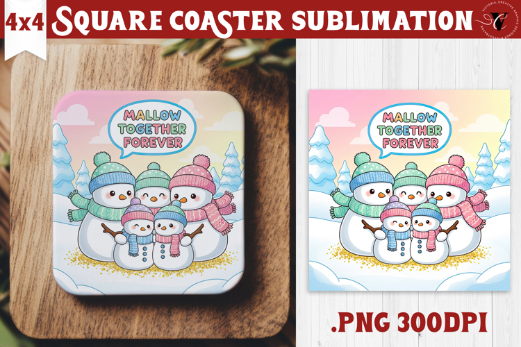 Cute Christmas Square Coasters | Kawaii Pink Xmas