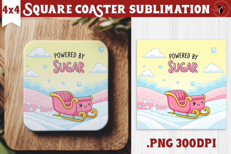 Cute Christmas Square Coasters | Kawaii Pink Xmas