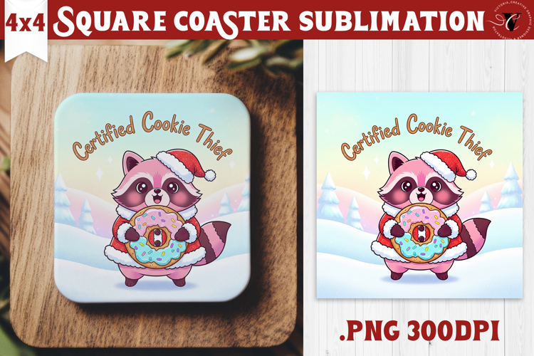 Cute Christmas Square Coasters | Kawaii Pink Xmas