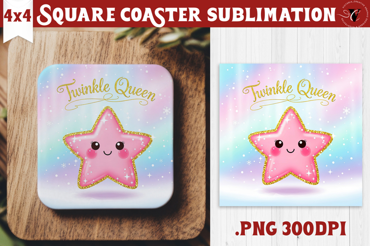 Cute Christmas Square Coasters | Kawaii Pink Xmas