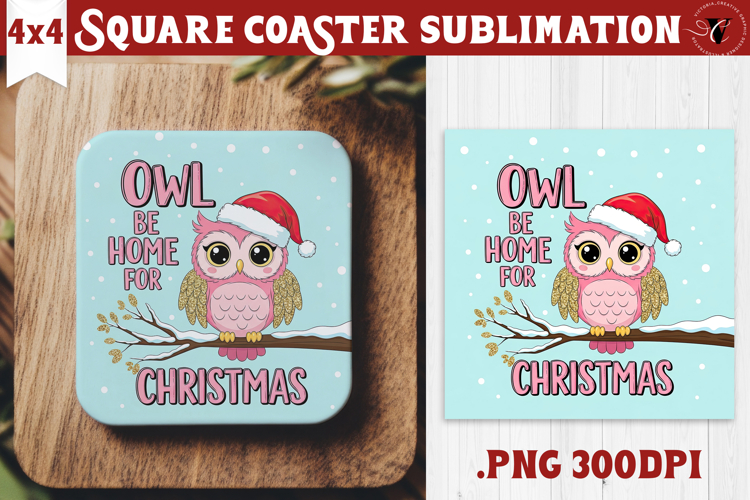Cute Christmas Square Coasters | Kawaii Pink Xmas