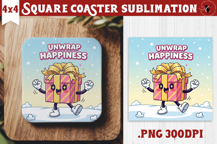 Cute Christmas Square Coasters | Kawaii Pink Xmas