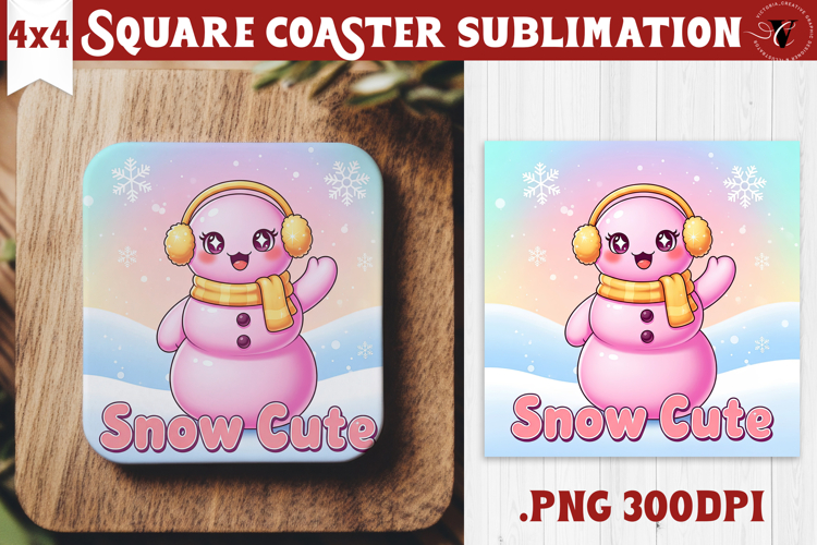 Cute Christmas Square Coasters | Kawaii Pink Xmas