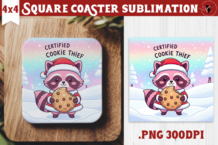 Cute Christmas Square Coasters | Kawaii Pink Xmas