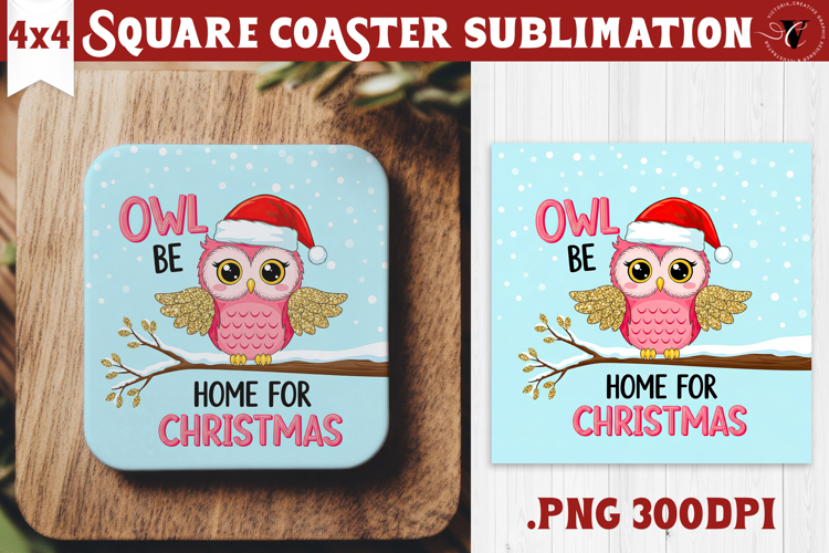 Cute Christmas Square Coasters | Kawaii Pink Xmas