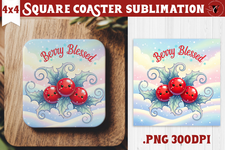 Cute Christmas Square Coasters | Kawaii Pink Xmas