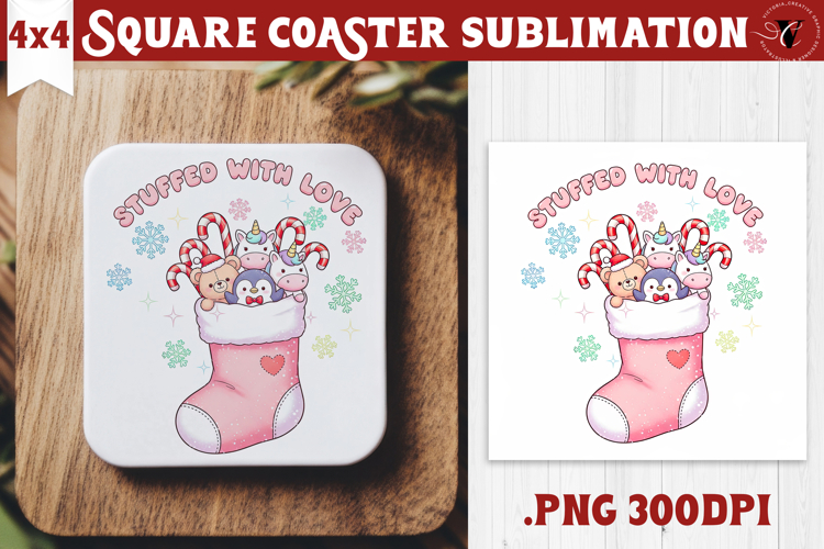 Cute Christmas Square Coasters | Kawaii Pink Xmas