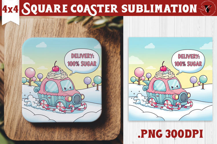 Cute Christmas Square Coasters | Kawaii Pink Xmas