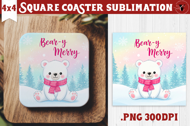 Cute Christmas Square Coasters | Kawaii Pink Xmas