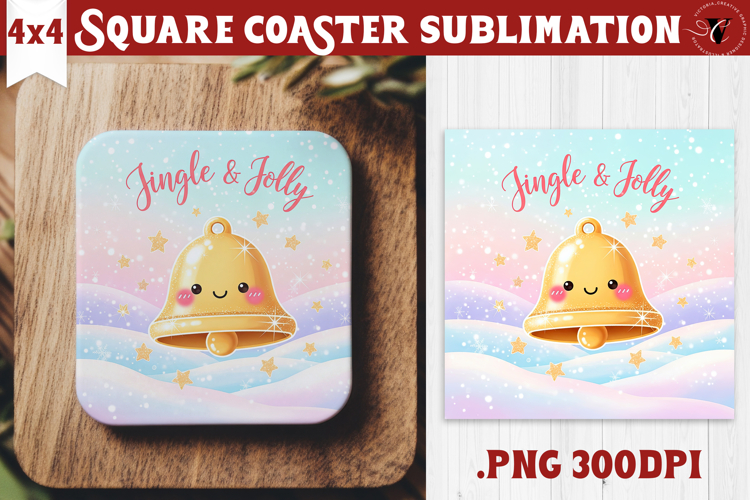 Cute Christmas Square Coasters | Kawaii Pink Xmas