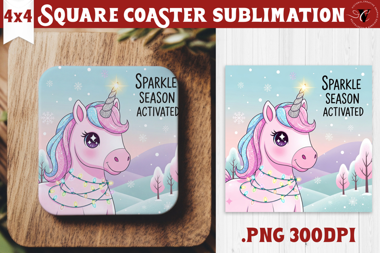 Cute Christmas Square Coasters | Kawaii Pink Xmas