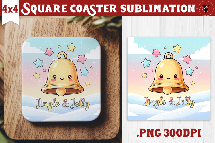 Cute Christmas Square Coasters | Kawaii Pink Xmas