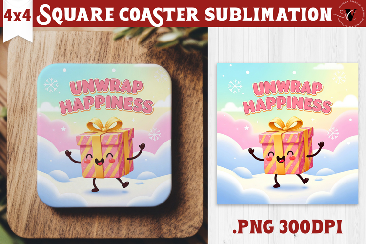 Cute Christmas Square Coasters | Kawaii Pink Xmas