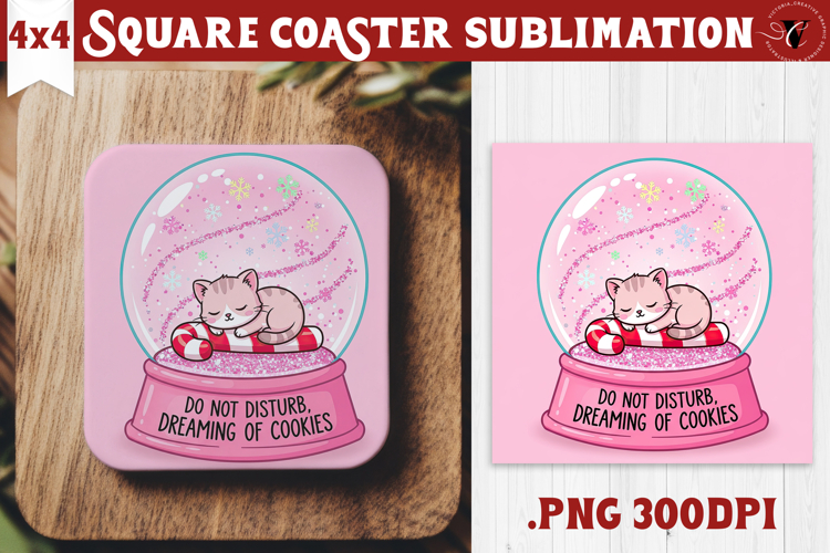 Cute Christmas Square Coasters | Kawaii Pink Xmas