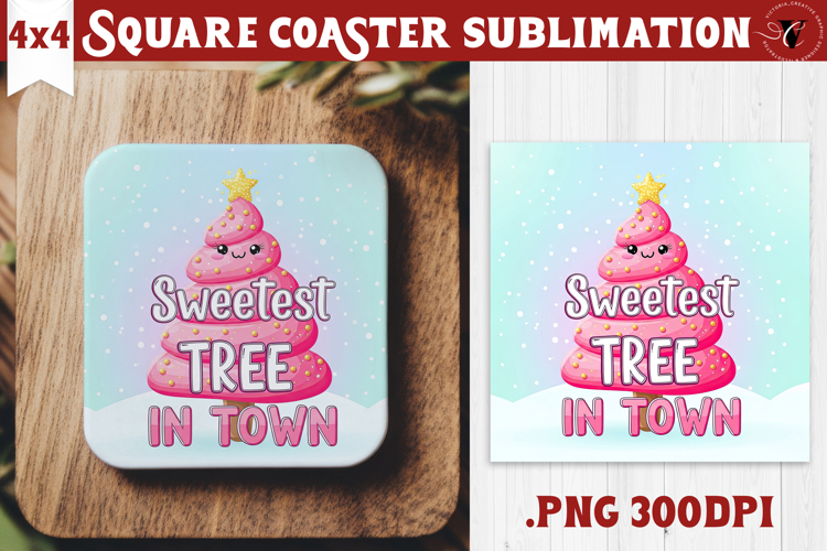 Cute Christmas Square Coasters | Kawaii Pink Xmas