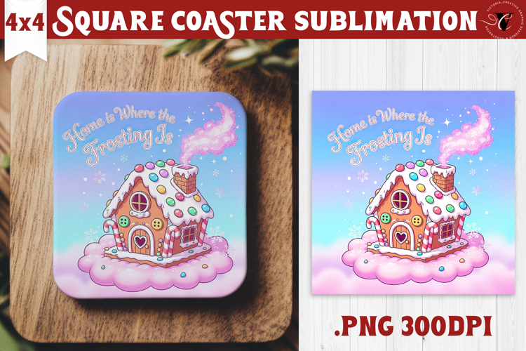 Cute Christmas Square Coasters | Kawaii Pink Xmas